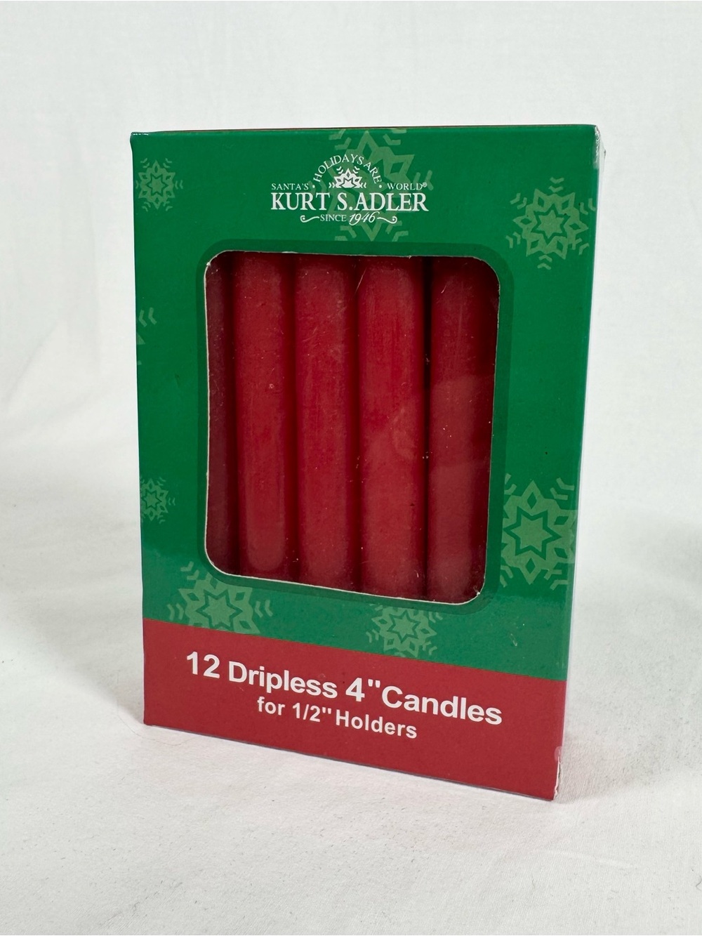Kurt Adler Red Dripless 4" Taper Candles - Pack of 12 NEW